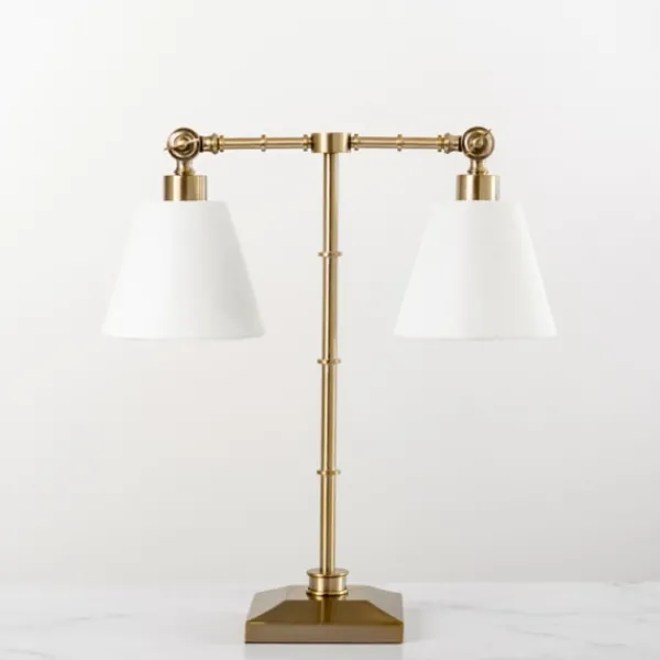 Table Lamps-Kirkland's Home Flynn Brass Double Table Lamp White
