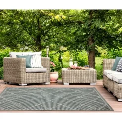 Outdoor Rugs-Kirkland's Home Forest Geo Lattice Outdoor Area Rug, 6X9 Green