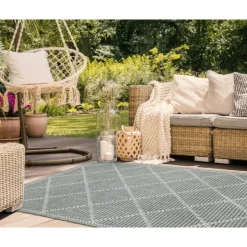 Outdoor Rugs-Kirkland's Home Forest Geo Lattice Outdoor Area Rug, 7X9 Green
