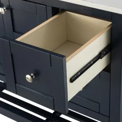 Bathroom Furniture-Kirkland's Home Foster Navy Wood Backsplash Sink Vanity Blue