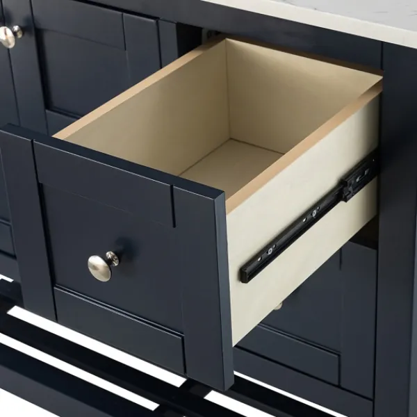 Bathroom Furniture-Kirkland's Home Foster Navy Wood Backsplash Sink Vanity Blue
