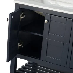 Bathroom Furniture-Kirkland's Home Foster Navy Wood Backsplash Sink Vanity Blue