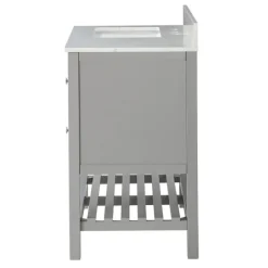 Bathroom Furniture-Kirkland's Home Foster Wood Backsplash Sink Vanity Gray