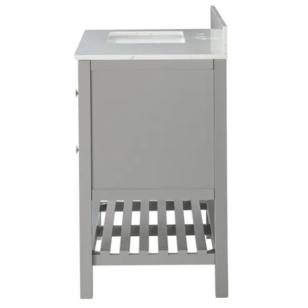 Bathroom Furniture-Kirkland's Home Foster Wood Backsplash Sink Vanity Gray