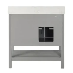 Bathroom Furniture-Kirkland's Home Foster Wood Backsplash Sink Vanity Gray