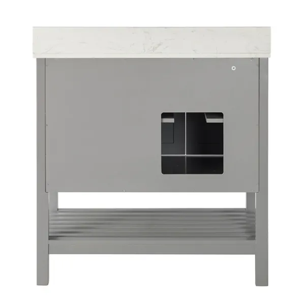 Bathroom Furniture-Kirkland's Home Foster Wood Backsplash Sink Vanity Gray