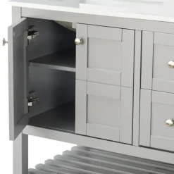 Bathroom Furniture-Kirkland's Home Foster Wood Backsplash Sink Vanity Gray