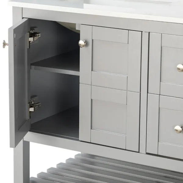 Bathroom Furniture-Kirkland's Home Foster Wood Backsplash Sink Vanity Gray
