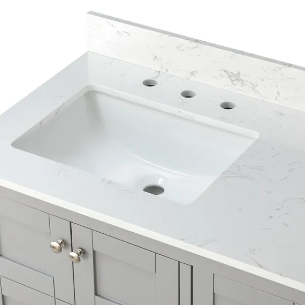 Bathroom Furniture-Kirkland's Home Foster Wood Backsplash Sink Vanity Gray