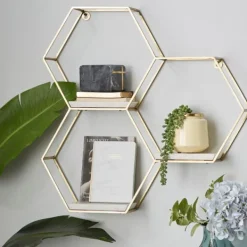 Shelves-Kirkland's Home Frame Marble Honeycomb Wall Shelf Gold