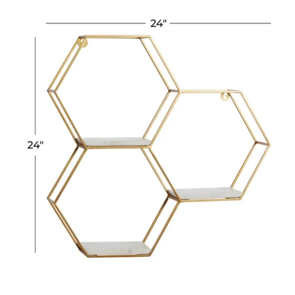 Shelves-Kirkland's Home Frame Marble Honeycomb Wall Shelf Gold
