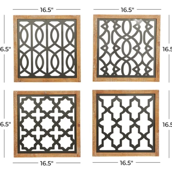 Wall Plaques-Kirkland's Home Framed Matte Black Metal Wall Plaques, Set Of 4 Black/Brown