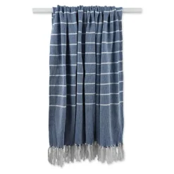 Blankets & Throws-Kirkland's Home French And White Thin Stripe Throw Blue