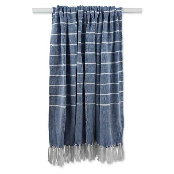 Blankets & Throws-Kirkland's Home French And White Thin Stripe Throw Blue
