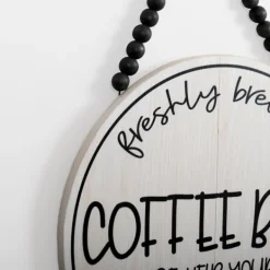 Wall Quotes & Signs-Kirkland's Home Freshly Brewed Coffee Round Beaded Wall Plaque White/Black