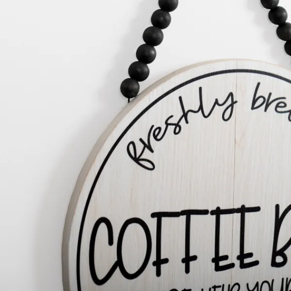 Wall Quotes & Signs-Kirkland's Home Freshly Brewed Coffee Round Beaded Wall Plaque White/Black