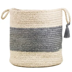 Baskets & Boxes-Kirkland's Home Frost Gray Bold Striped Jute Basket, 19 In. Gray/Ivory