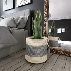 Baskets & Boxes-Kirkland's Home Frost Gray Bold Striped Jute Basket, 19 In. Gray/Ivory