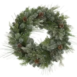 Wreaths-Kirkland's Home Frosted Pine Needle And Pinecone Pre-Lit Wreath Green/Brown