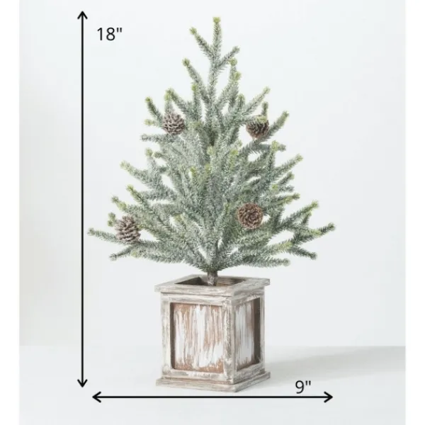 Trees & Topiaries-Kirkland's Home Frosted Pinecone Tree In Whitewash Planter, 18 In. Green/White/Brown