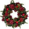 Wreaths-Kirkland's Home Frosted Red Ornament And Pinecone Wreath Green/Red