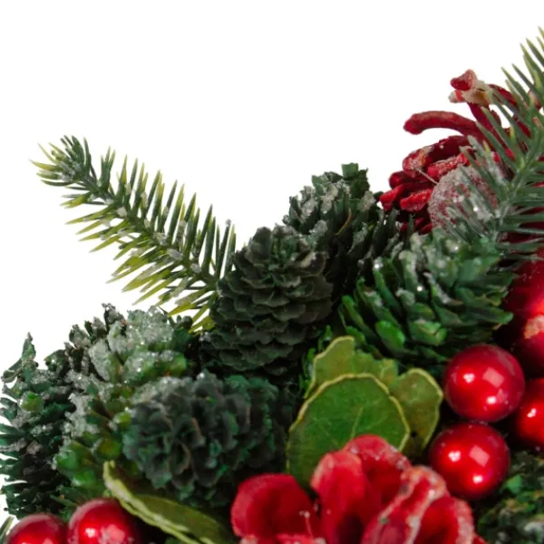 Wreaths-Kirkland's Home Frosted Red Ornament And Pinecone Wreath Green/Red