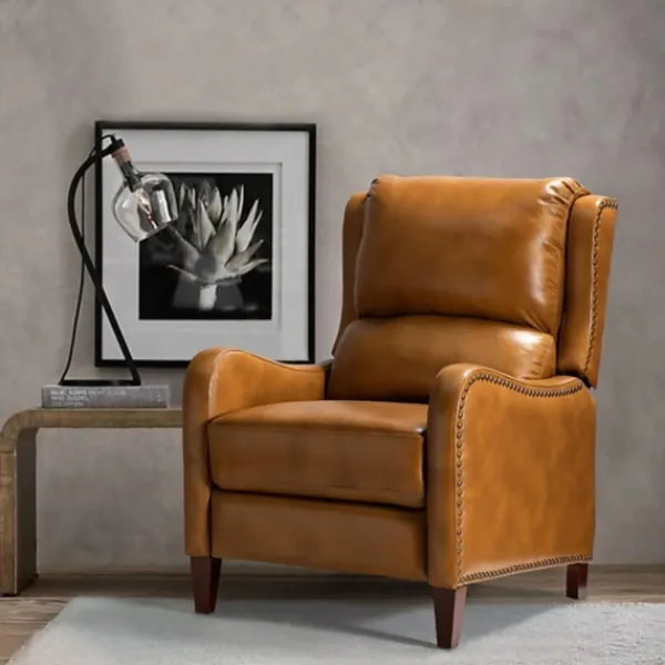 Accent Chairs-Kirkland's Home Full-Grain Leather Recliner Accent Chair Brown