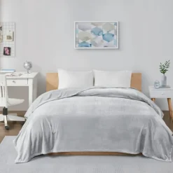 Blankets & Throws-Kirkland's Home Full/Queen Oversize Plush Blanket Gray