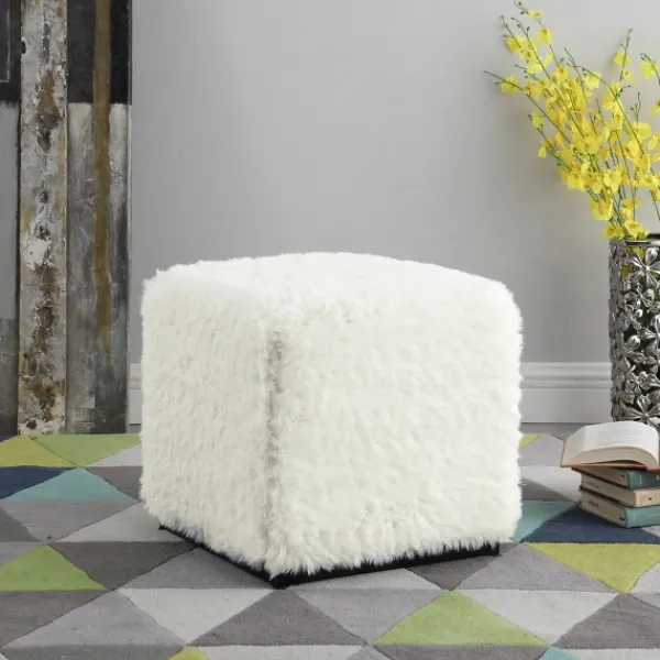 Benches & Ottomans-Kirkland's Home Fur Cube Ottoman White