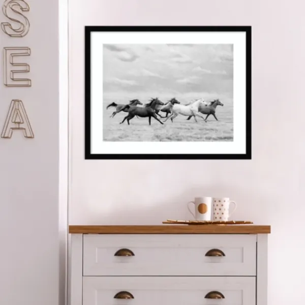 Framed Art-Kirkland's Home Galloping Wild Horses Framed Wall Art Black/White