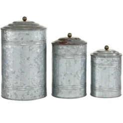 Decorative Bowls & Jars-Kirkland's Home Galvanized Metal Lid 3-Pc. Decorative Jar Set Silver