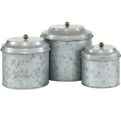Decorative Bowls & Jars-Kirkland's Home Galvanized Metal 3-Pc. Decorative Jar Set Gray