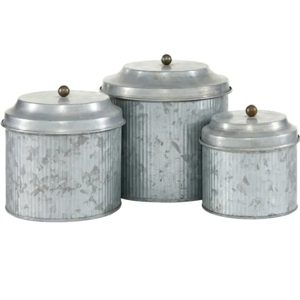 Decorative Bowls & Jars-Kirkland's Home Galvanized Metal 3-Pc. Decorative Jar Set Gray