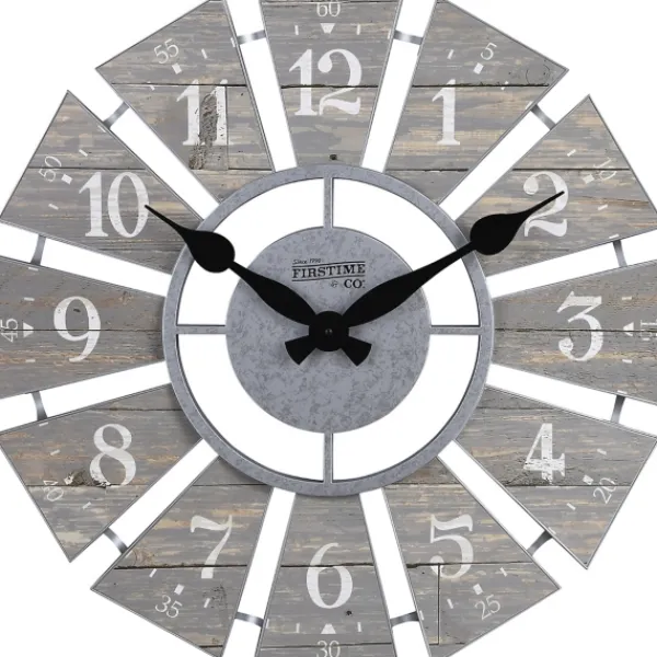 Clocks-Kirkland's Home Galvanized Windmill Wall Clock Gray