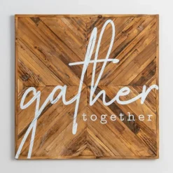 Wall Quotes & Signs-Kirkland's Home Gather Together Wood Plank Wall Plaque White/Tan/Brown