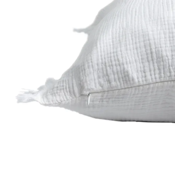 Pillows-Kirkland's Home Gauze Organic Fringe Throw Pillow White