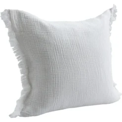 Pillows-Kirkland's Home Gauze Organic Fringe Throw Pillow White