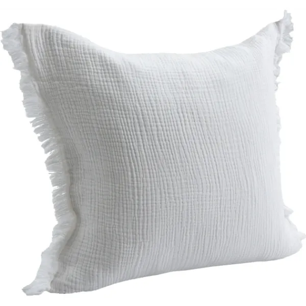 Pillows-Kirkland's Home Gauze Organic Fringe Throw Pillow White