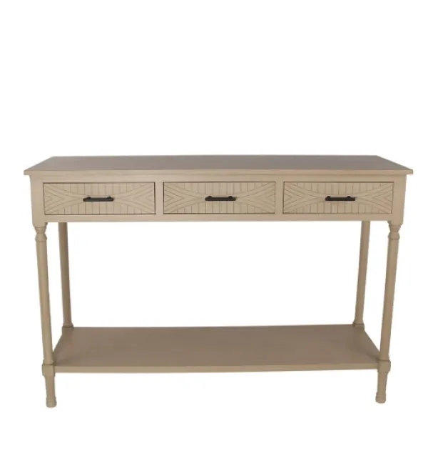 Console Tables-Kirkland's Home Geo 3-Drawer Console Table Tan