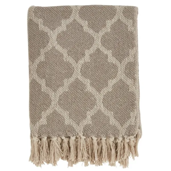 Blankets & Throws-Kirkland's Home Geometric Fringe Throw Blanket Tan
