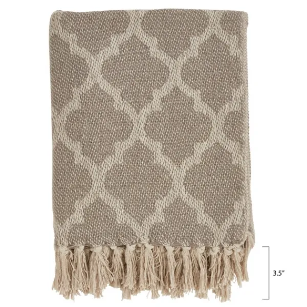 Blankets & Throws-Kirkland's Home Geometric Fringe Throw Blanket Tan