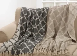 Blankets & Throws-Kirkland's Home Geometric Fringe Throw Blanket Tan