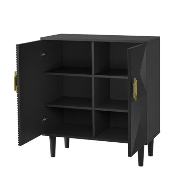 Cabinets & Sideboards-Kirkland's Home Geometric Gold Handle Cabinet Black