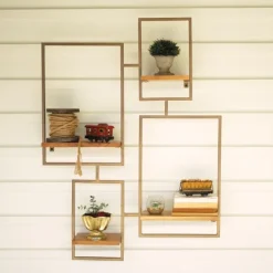 Shelves-Kirkland's Home Geometric Honey Mango Wood Wall Shelves