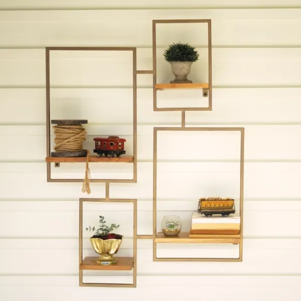 Shelves-Kirkland's Home Geometric Honey Mango Wood Wall Shelves