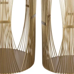 Candle Holders-Kirkland's Home Geometric Metal Hurricanes, Set Of 2 Gold