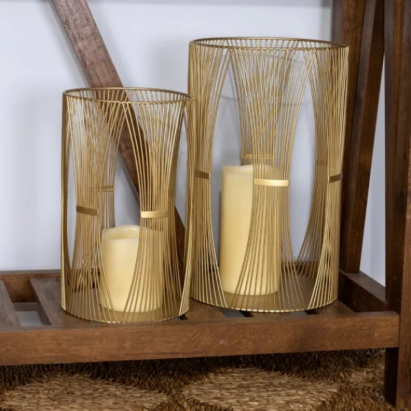 Candle Holders-Kirkland's Home Geometric Metal Hurricanes, Set Of 2 Gold