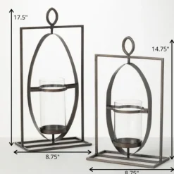 Candle Holders-Kirkland's Home Geometric Oval Frame Pillar Candle Holder Gray