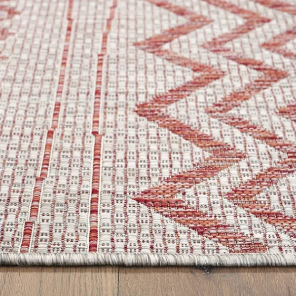 Outdoor Rugs-Kirkland's Home Geometric Stripe Sun Shower Outdoor Area Rug, 5X8 Red/Ivory