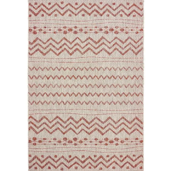 Outdoor Rugs-Kirkland's Home Geometric Stripe Sun Shower Outdoor Area Rug, 7X9 Red/Ivory